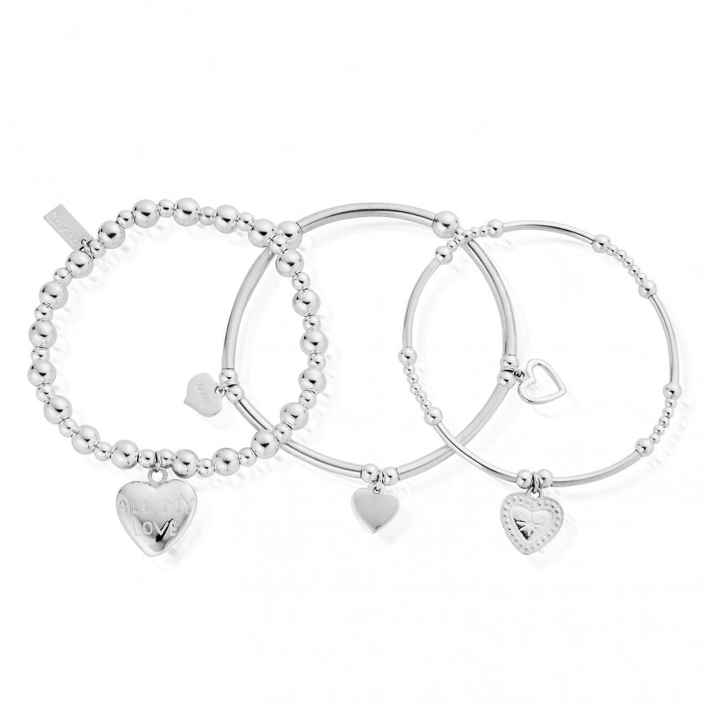 ChloBo Silver Compassion  Set of 3 Love Bracelets