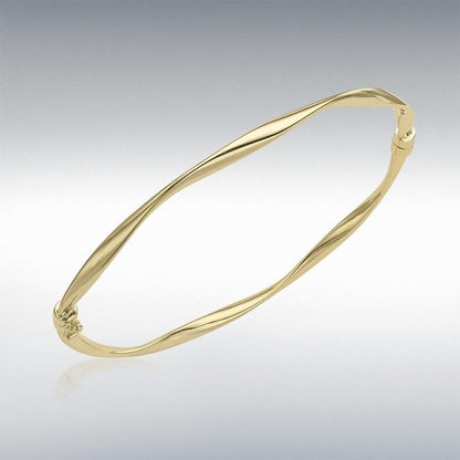 9ct YG Thin Swist flat Ribbon Bangle