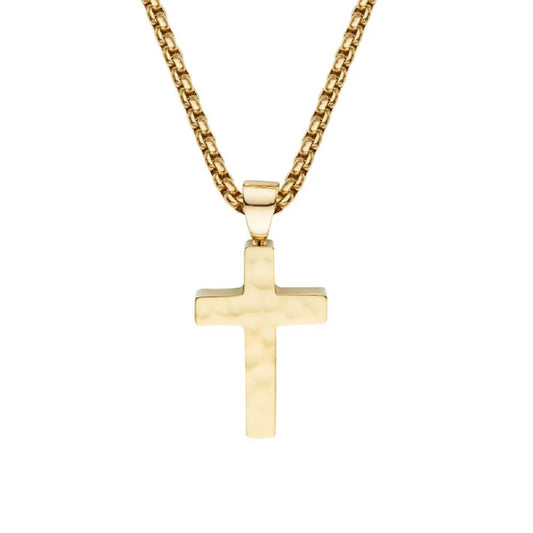 Unique S/Steel Gold Plated Cross Pendant & Chain
