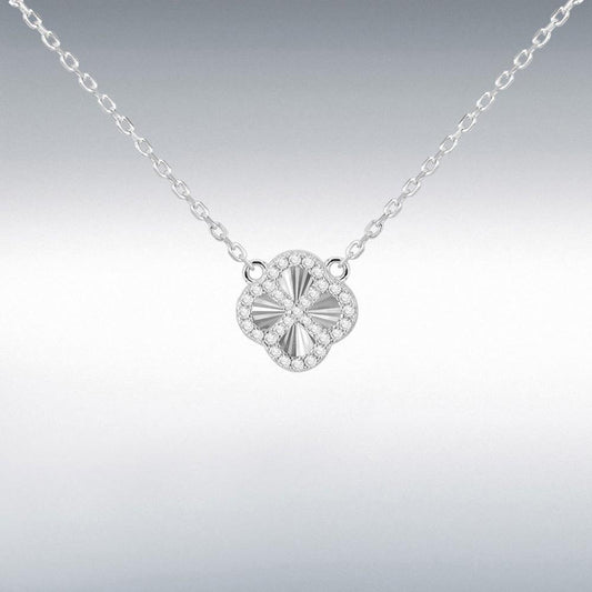 Silver Rainbow Petal CZ Pendant & Adj Necklace