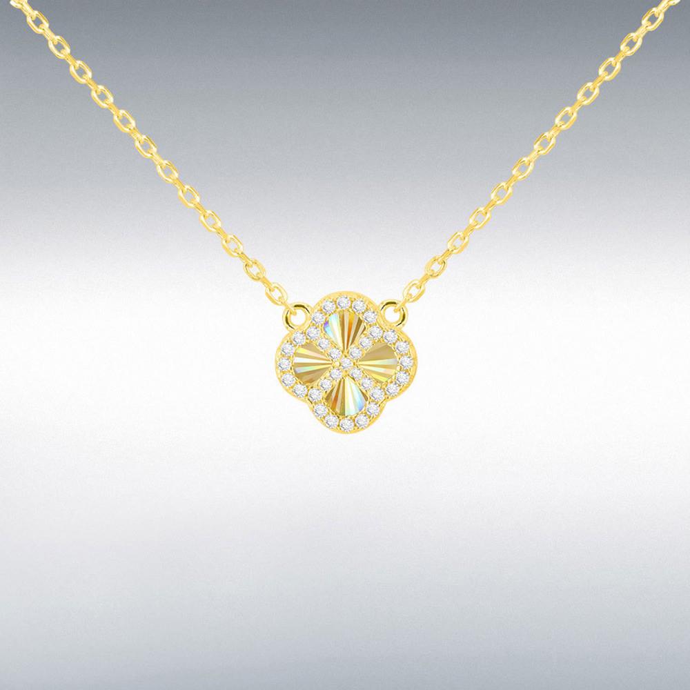 Silver GP Rainbow Petal CZ Pendant & Adj Necklace