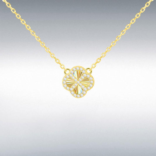Silver GP Rainbow Petal CZ Pendant & Adj Necklace