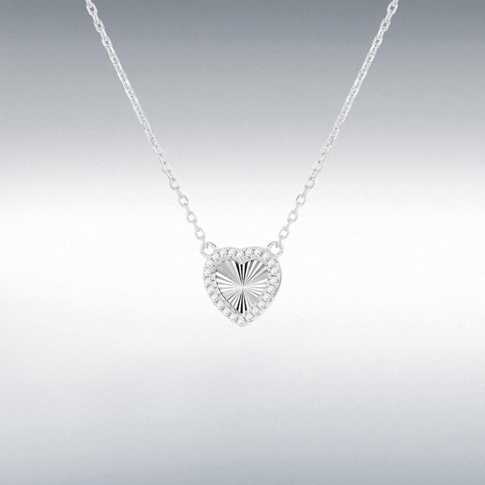 Silver Rainbow Heart CZ Pendant & Adj Necklace