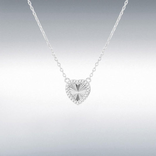 Silver Rainbow Heart CZ Pendant & Adj Necklace