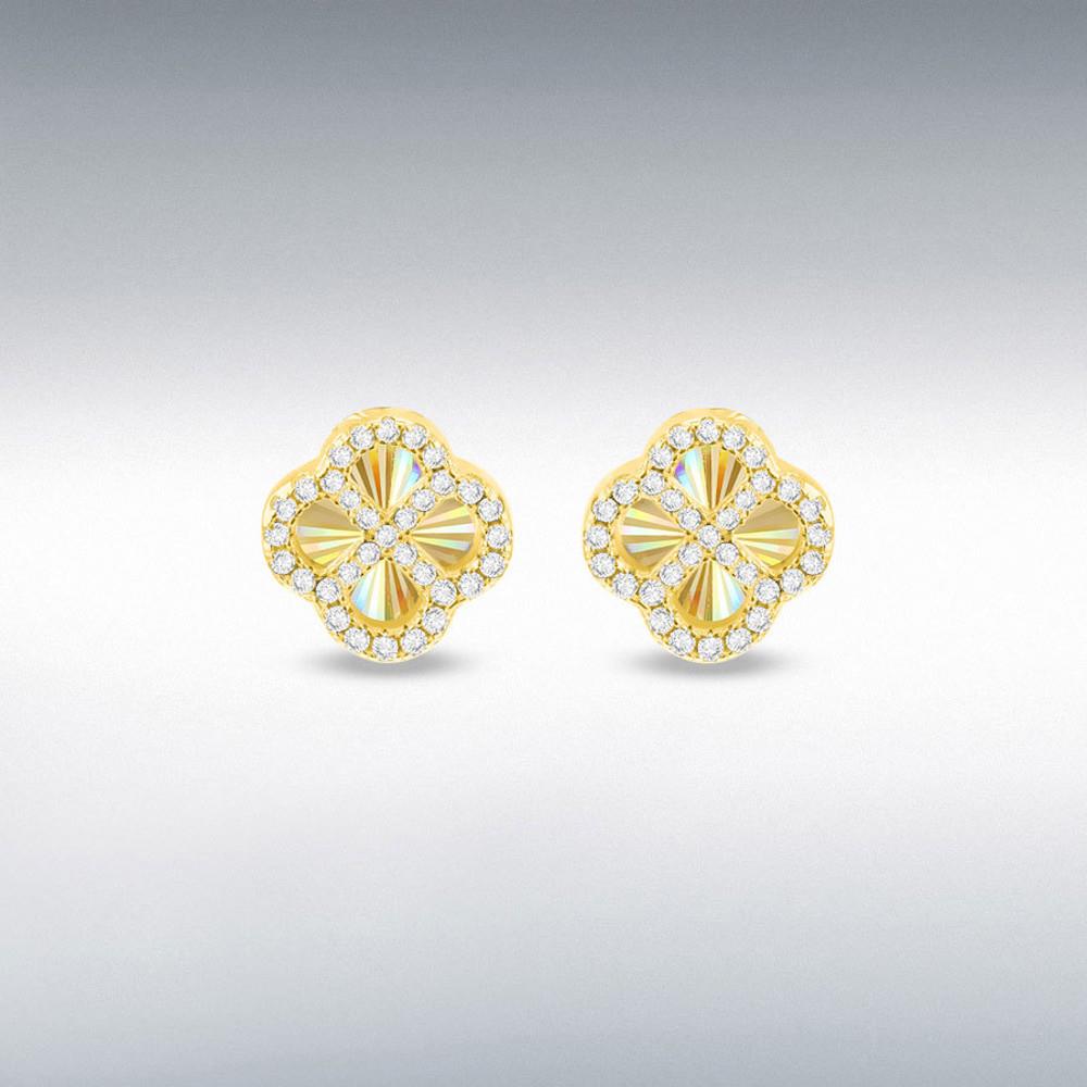 Silver Gold Plated Rainbow CZ Petal Earrings