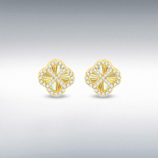 Silver Gold Plated Rainbow CZ Petal Earrings