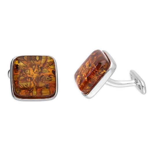 Silver Amber Soft Square Cufflinks
