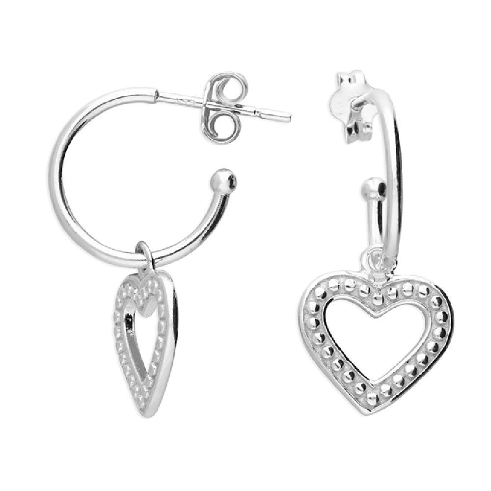 Sterling Silver Bead Heart Charm on Hoops