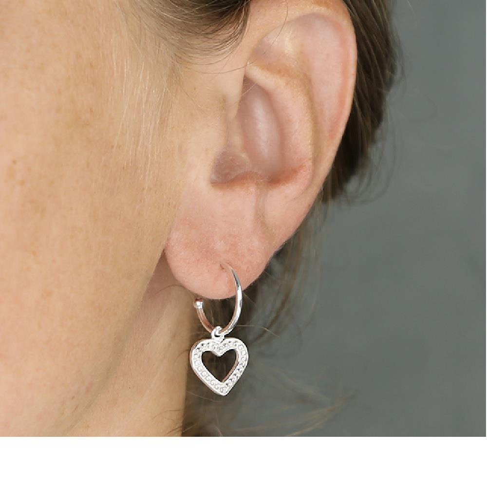 Sterling Silver Bead Heart Charm on Hoops
