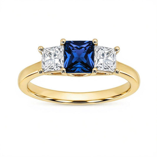 9ct Yellow Gold Lab Grown Sapphire & Diamond Ring
