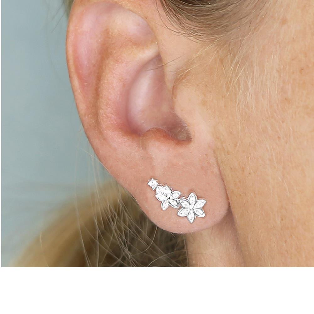Sterling Silver CZ Flower Climber Stud Earrings