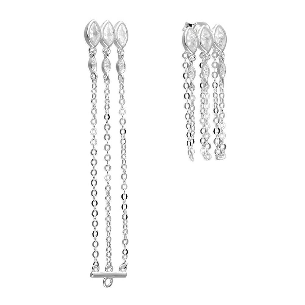 Sterling Silver Triple Marquise CZ Stud Earrings