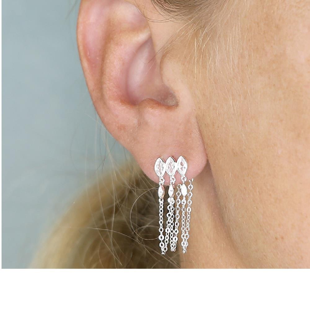 Sterling Silver Triple Marquise CZ Stud Earrings