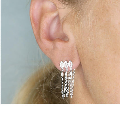 Sterling Silver Triple Marquise CZ Stud Earrings