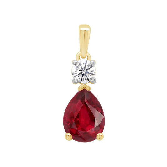 9ct Yellow Gold Lab Grown Ruby & Diamond Pendant