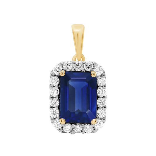 9ct Yellow Gold Lab Grown Sapphire & Dia Pendant