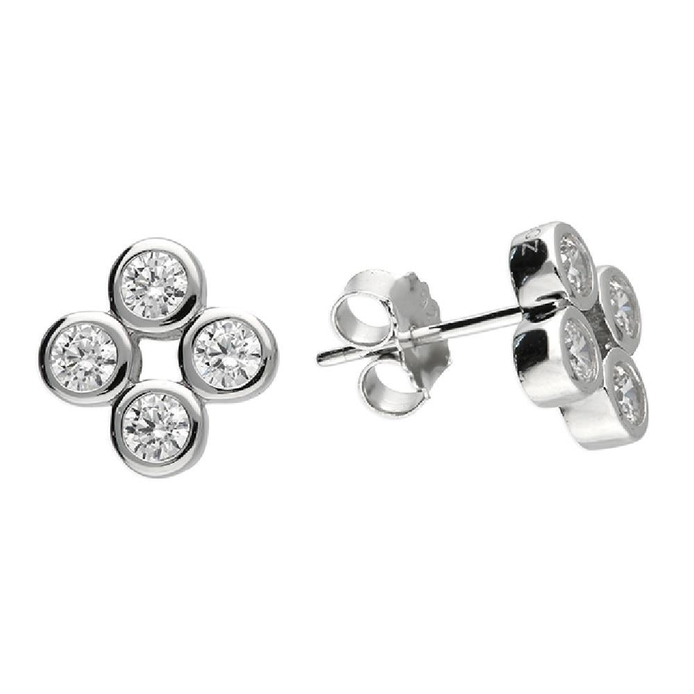Sterling Silver Rhodium Plated Bezel Set Stud Earrings
