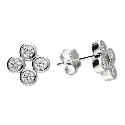 Sterling Silver Rhodium Plated Bezel Set Stud Earrings