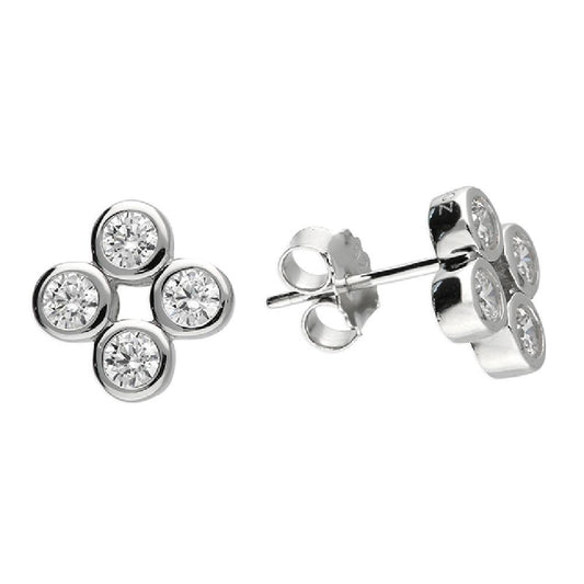 Sterling Silver Rhodium Plated Bezel Set Stud Earrings
