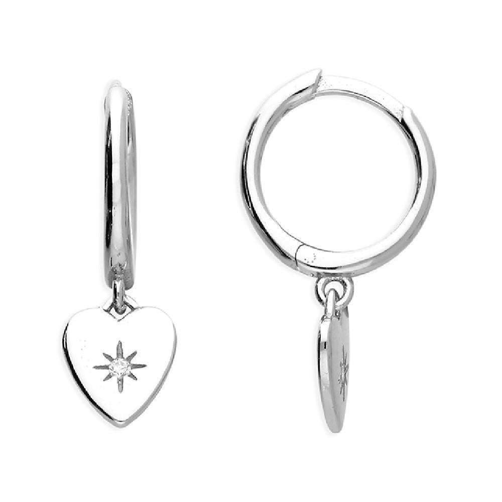 Sterling Silver Hoop Earrings With Heart Drop