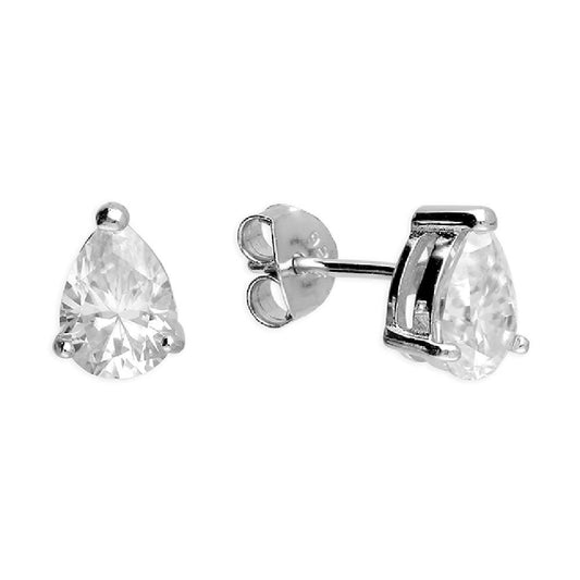 Silver Moissanite Pear Shaped Stud Earrings