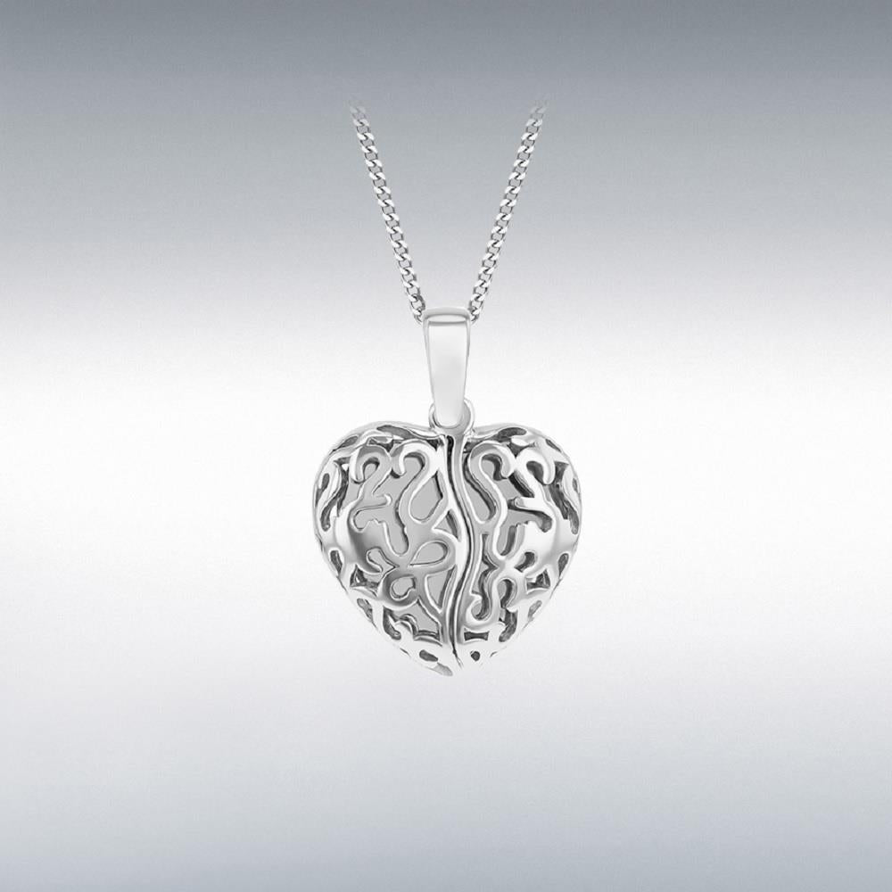 Sterling Silver Filigree Heart Open Wing Pendant