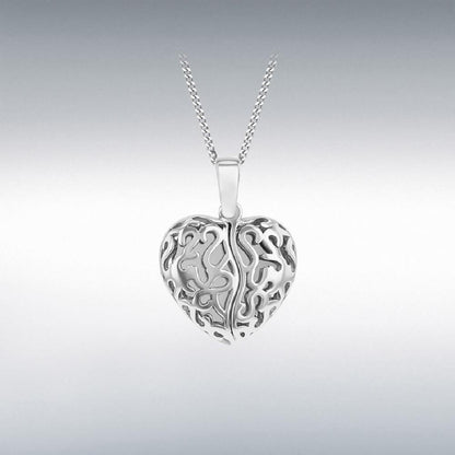 Sterling Silver Filigree Heart Open Wing Pendant
