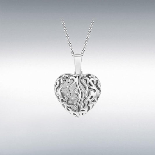 Sterling Silver Filigree Heart Open Wing Pendant