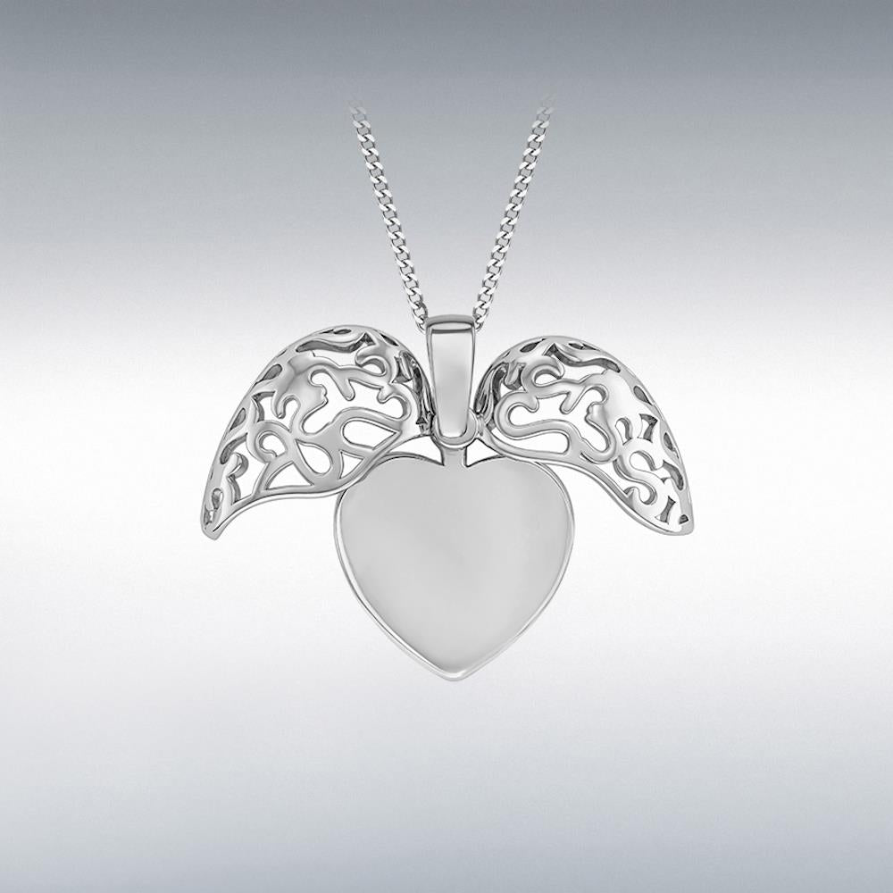 Sterling Silver Filigree Heart Open Wing Pendant