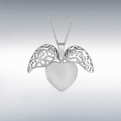 Sterling Silver Filigree Heart Open Wing Pendant