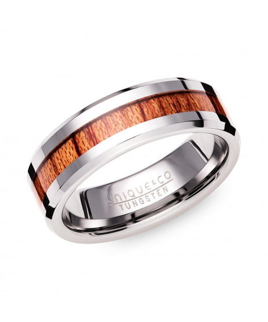 Tungsten Carbide Wood Inlay 7mm Ring Size 62