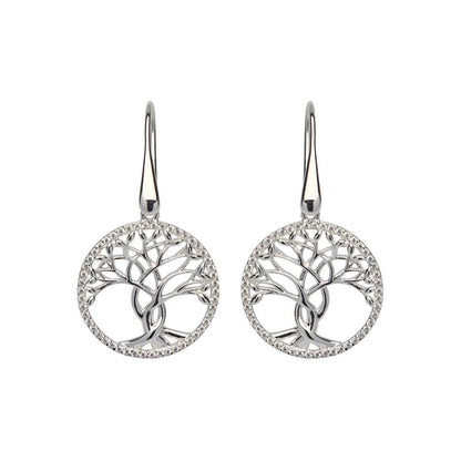 Unique Silver Tree of Life Circle Drop Earrings
