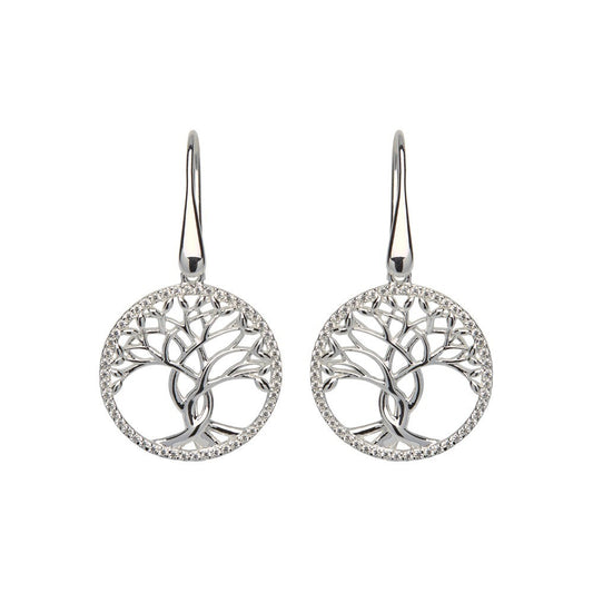 Unique Silver Tree of Life Circle Drop Earrings