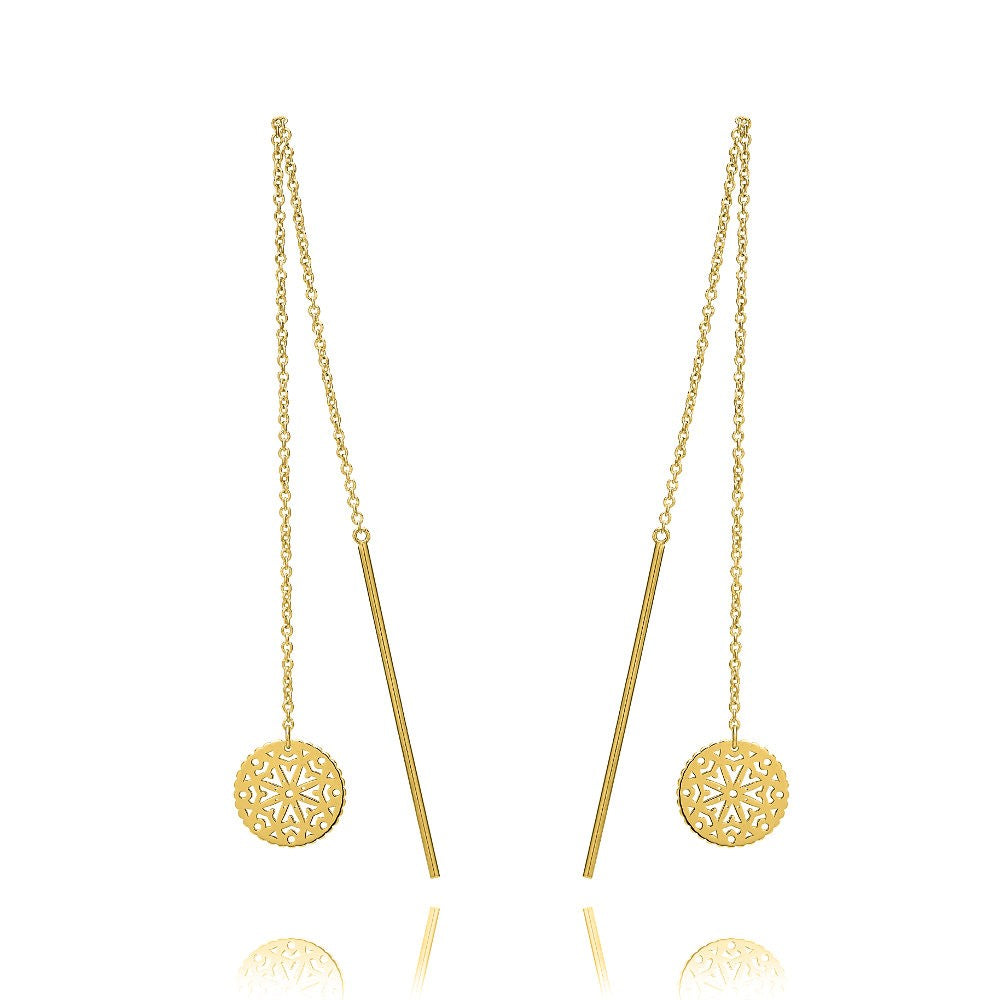 Unique 9ct Yellow Gold Pull Through Drop Earrings