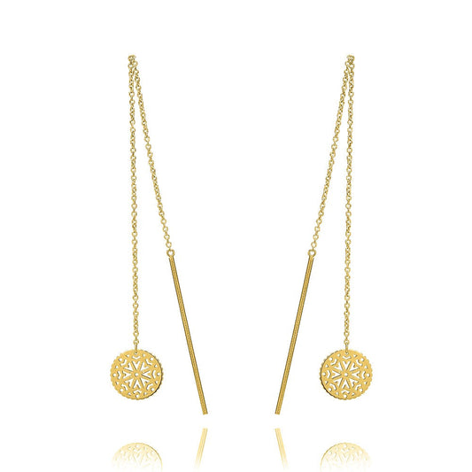 Unique 9ct Yellow Gold Pull Through Drop Earrings