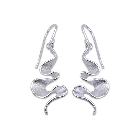 Unique Silver Ribbon Drop Earrings