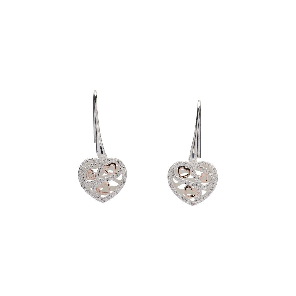 Unique Silver with Rose Gold Plate Heart  Earrings