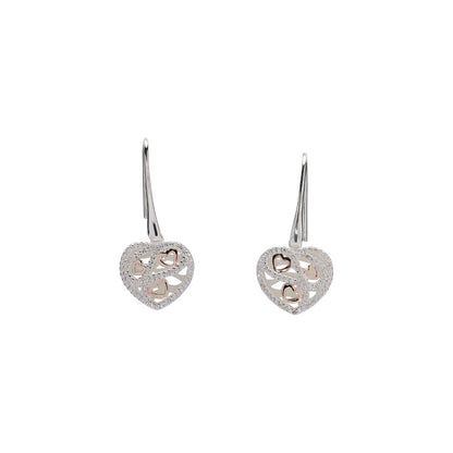 Unique Silver with Rose Gold Plate Heart  Earrings