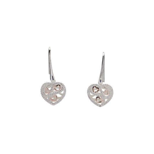 Unique Silver with Rose Gold Plate Heart  Earrings