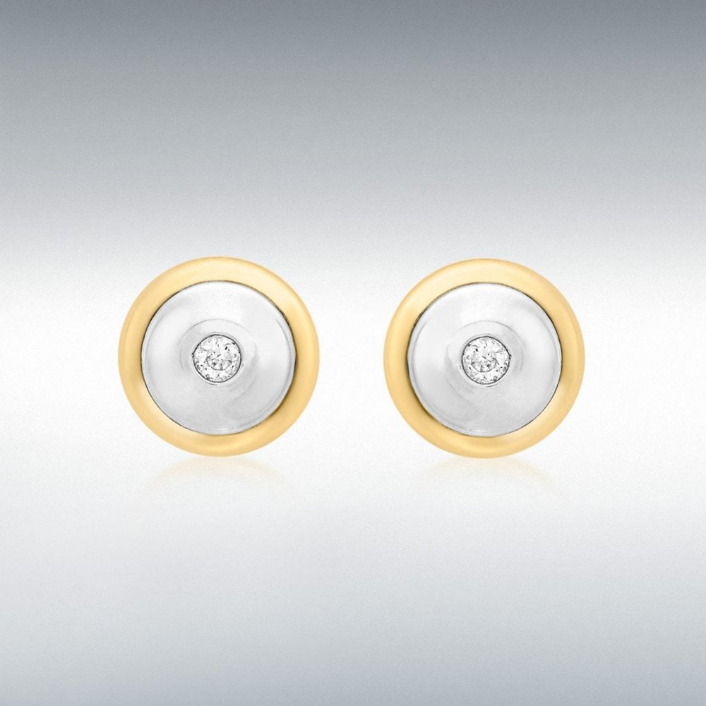 9ct 2 Col Gold CZ Round Stud Earrings
