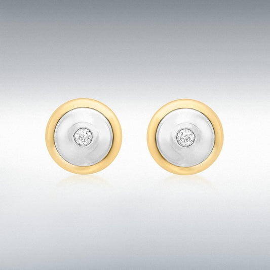 9ct 2 Col Gold CZ Round Stud Earrings