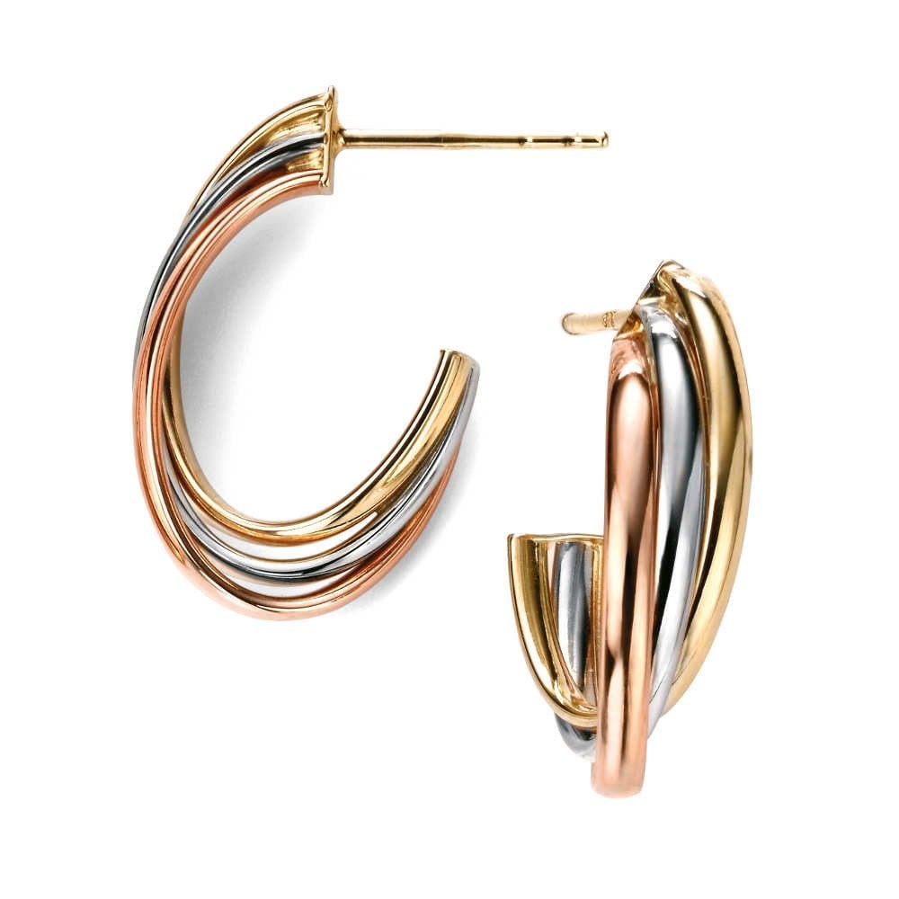 9ct 3 Colour Gold Hoop Earrings