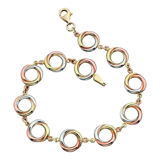 9ct 3 Colour Gold Twisted Circles Bracelet