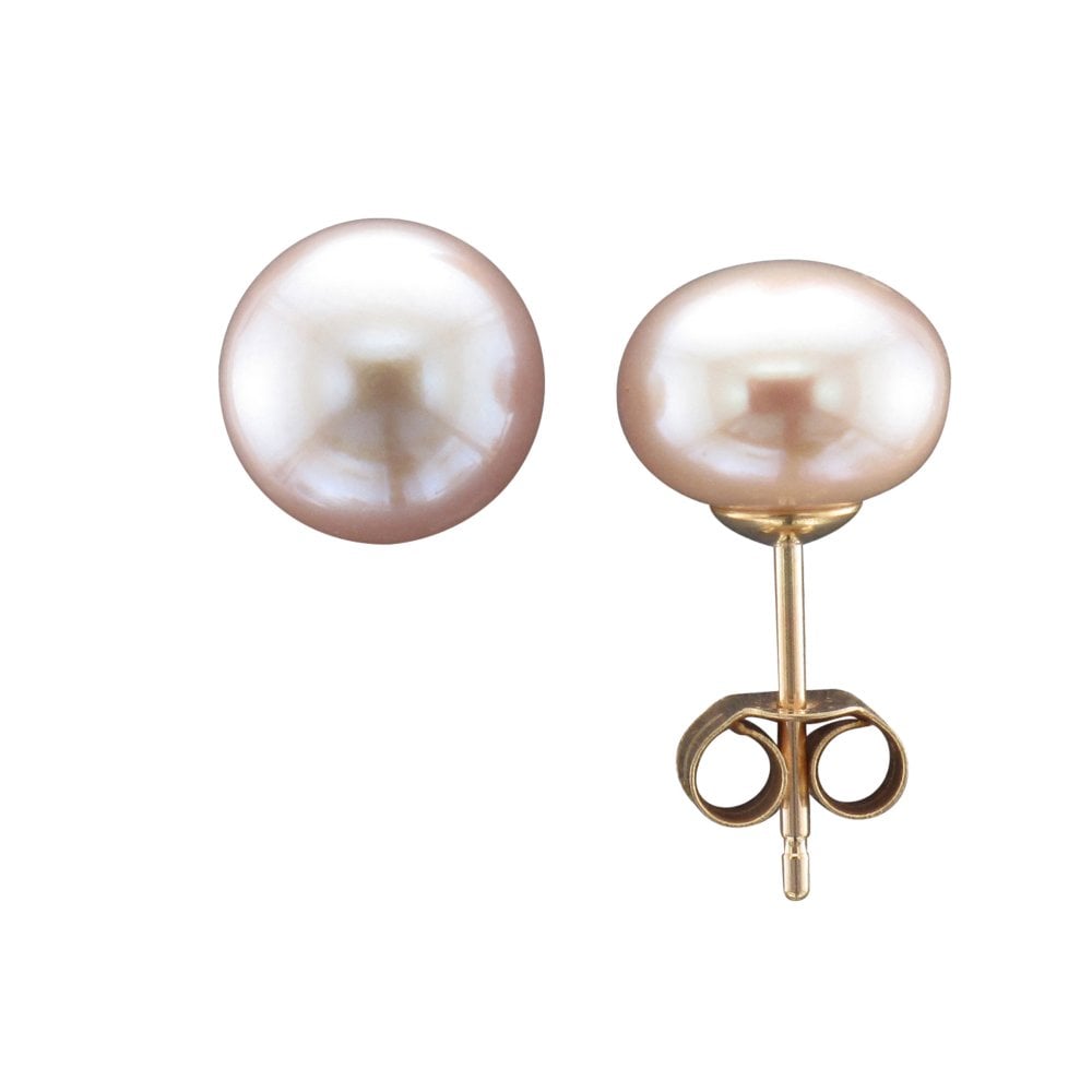 9ct 8mm Pink Fresh Water Pearl Button Earrings