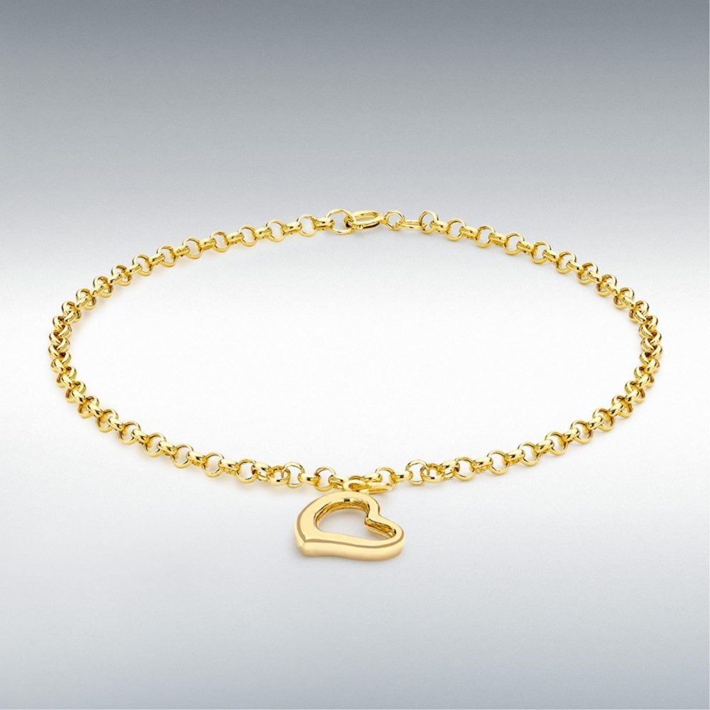 9ct Gold 14x10.5mm Heart Charm Bracelet 18cm/7"