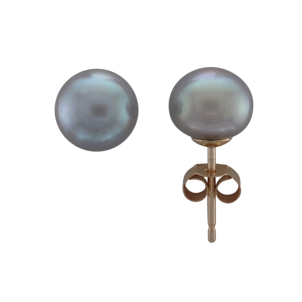 9ct Gold 7mm Grey Fresh Water Pearl Stud Earrings