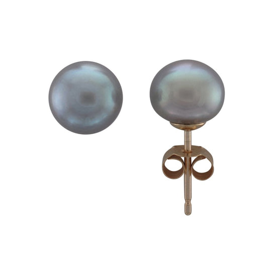 9ct Gold 7mm Grey Fresh Water Pearl Stud Earrings