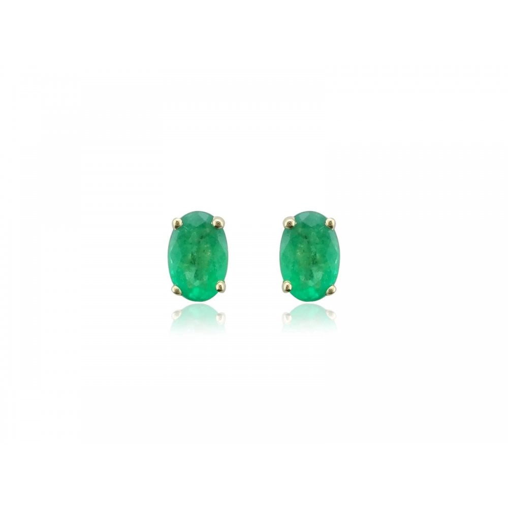 9ct Gold Oval Emerald Studs