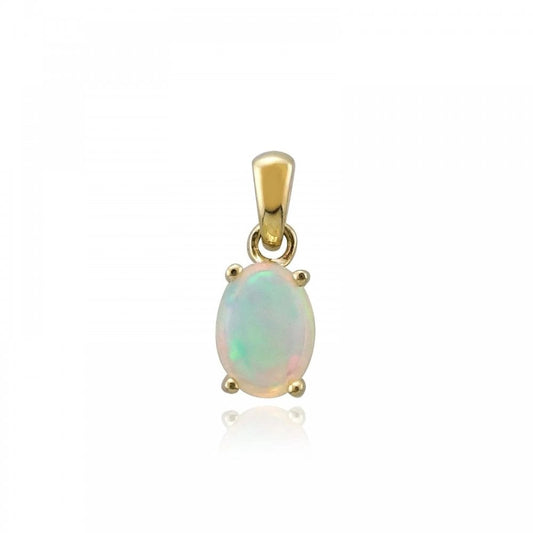 9ct Gold Oval Opal Pendant & Chain