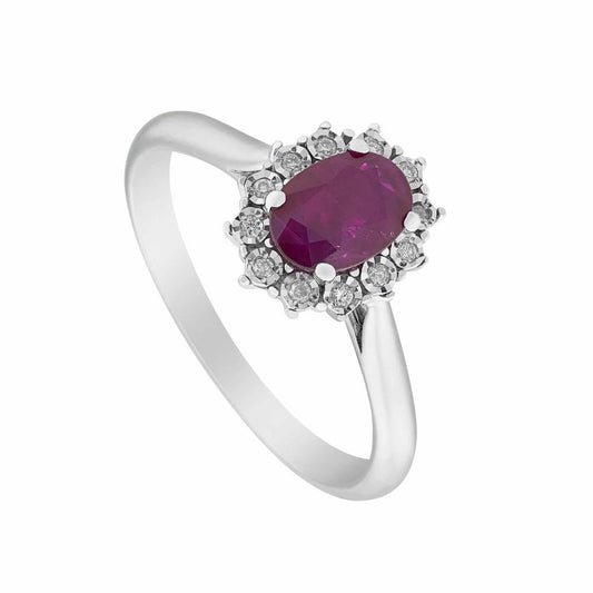 9ct Gold Oval Ruby and Diamond Cluster Ring